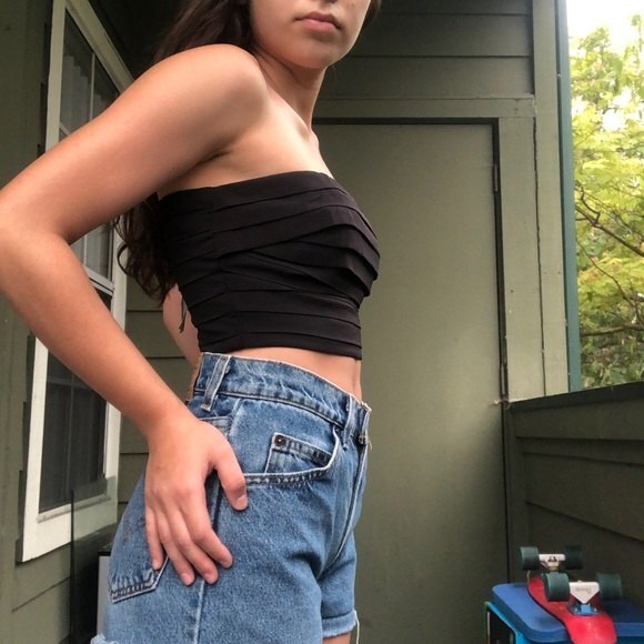 Silence + Noise Black Tiered Crop Top Tube Top NWT size 0 - Picture 5 of 10